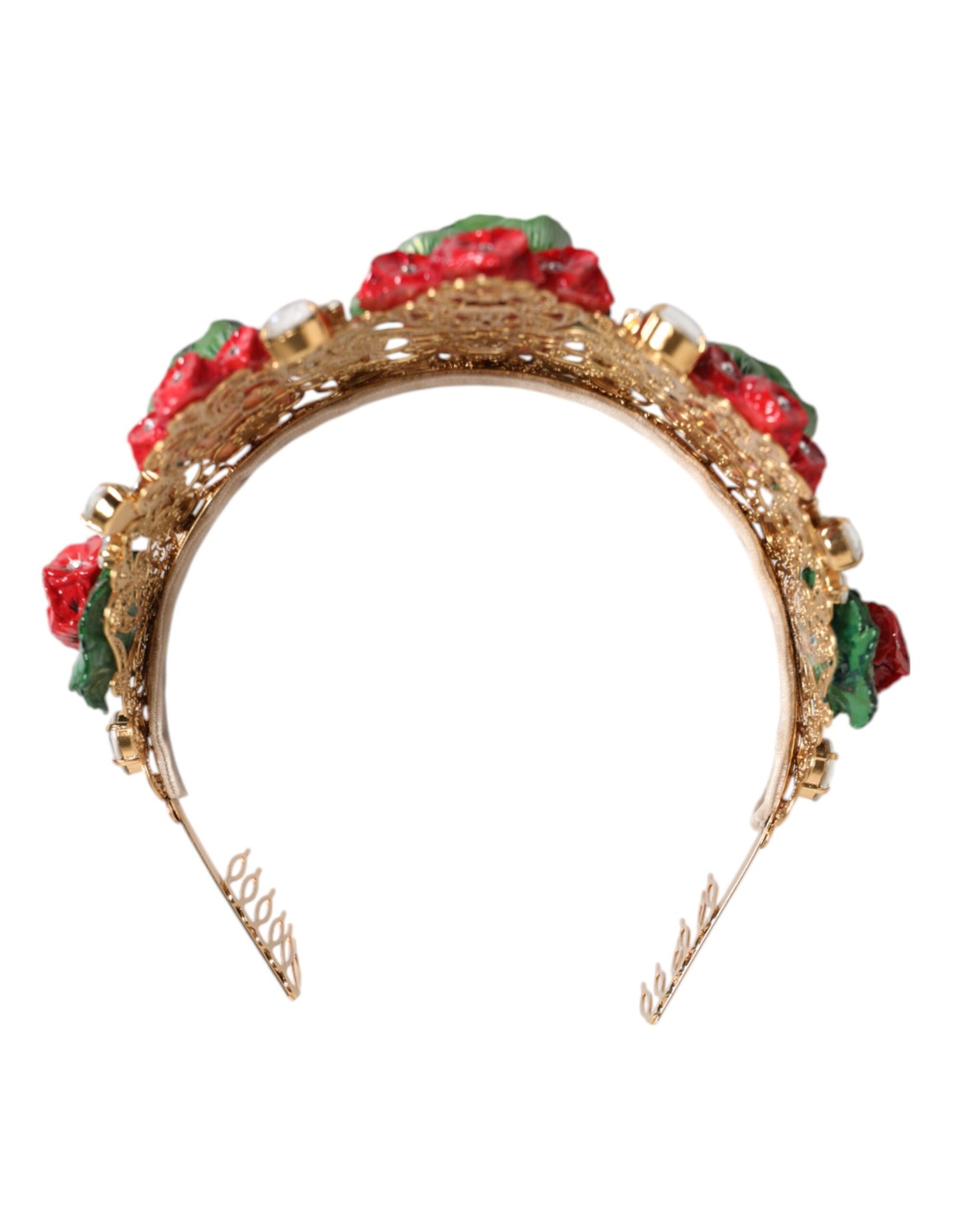 Dolce &amp; Gabbana, roter Blumentopf mit Kristallen und goldener Krone, Tiara-Haarreif