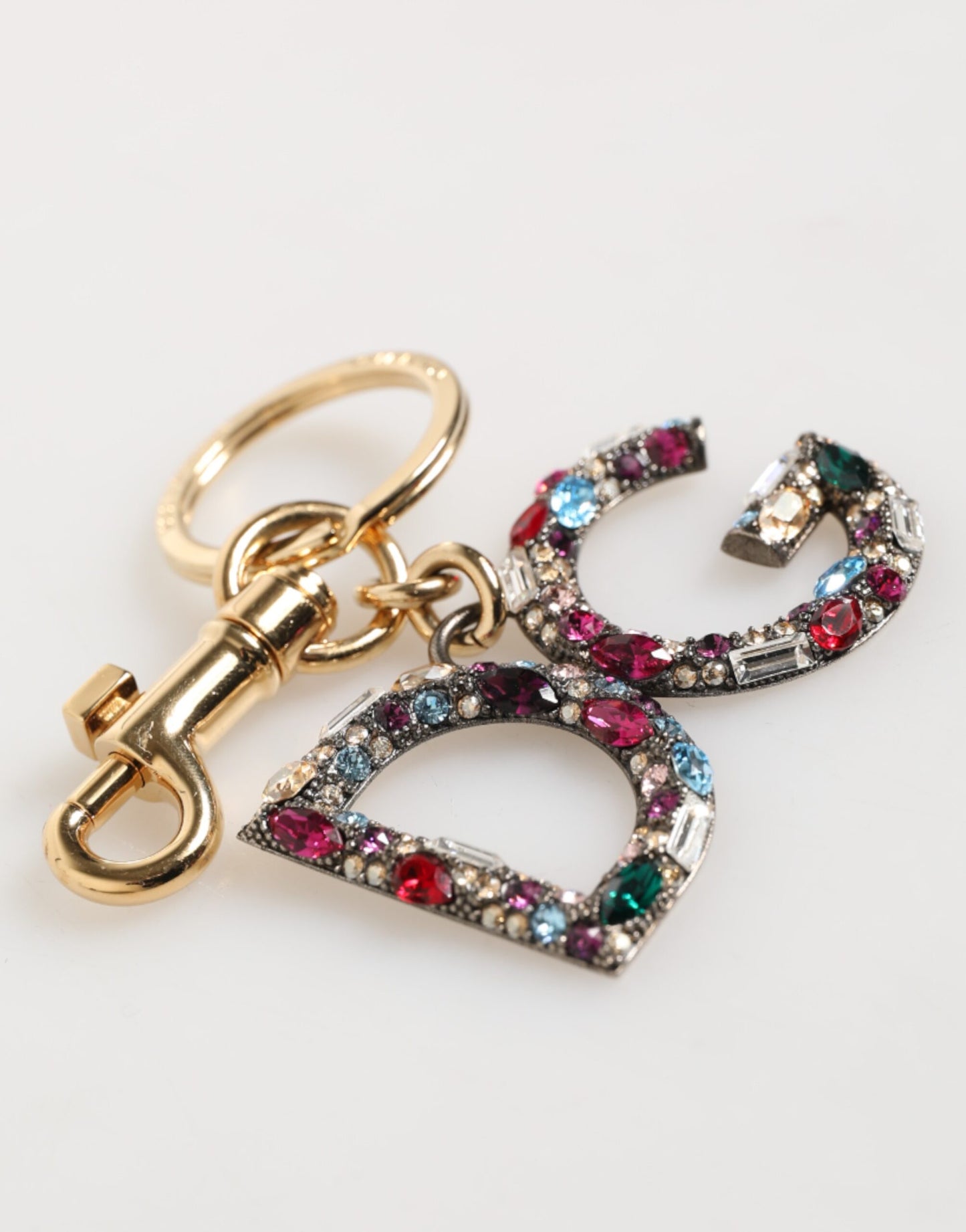 Porte-clés Dolce &amp; Gabbana avec logo DG en cristal multicolore doré