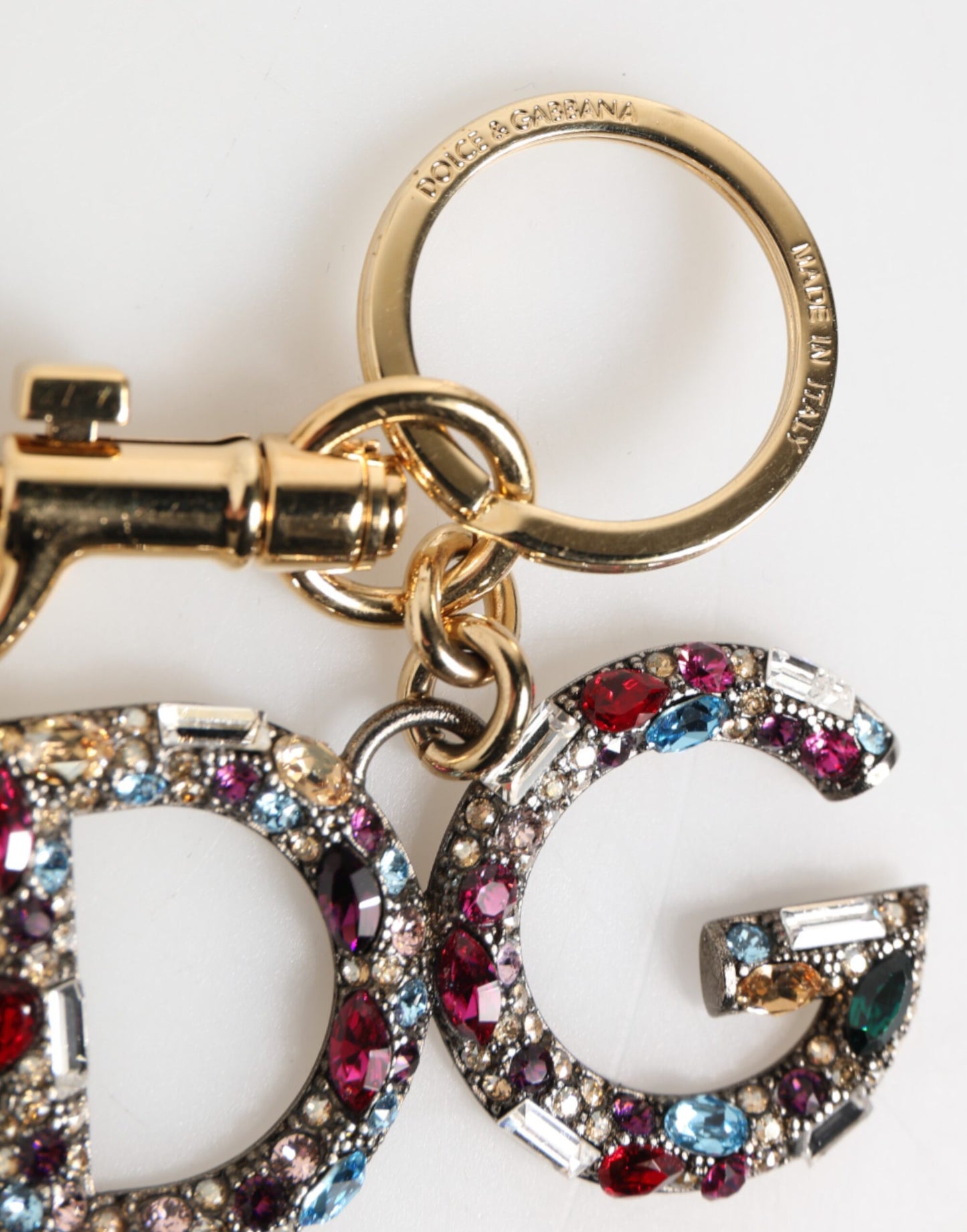 Porte-clés Dolce &amp; Gabbana avec logo DG en cristal multicolore doré