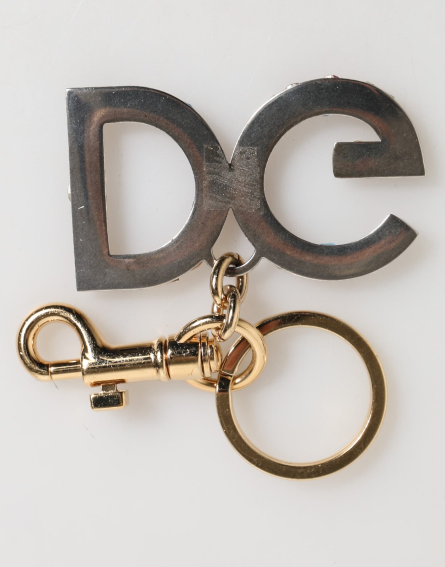Porte-clés Dolce &amp; Gabbana avec logo DG en cristal multicolore doré