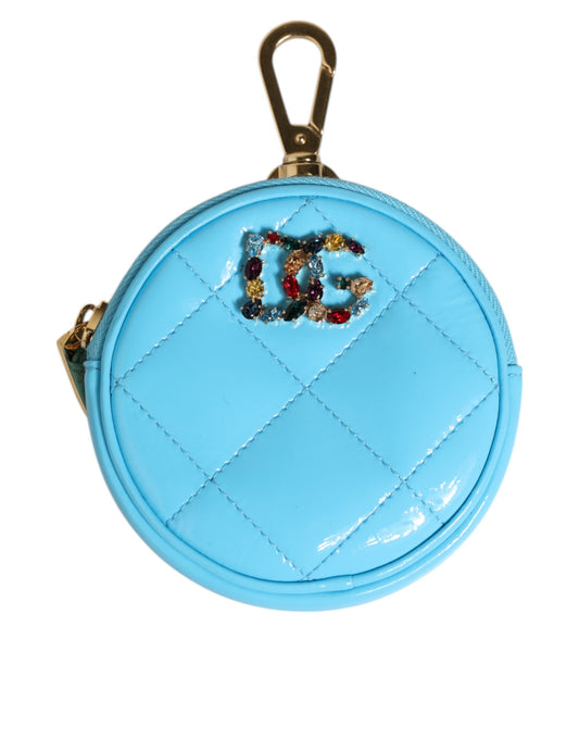 Porte-monnaie rond en cuir bleu azur Dolce &amp; Gabbana, porte-clés, portefeuille avec logo en cristal