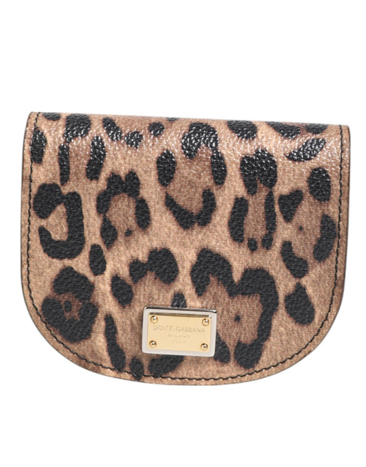 Portefeuille Dolce &amp; Gabbana en cuir de veau marron et noir avec plaque logo à imprimé léopard