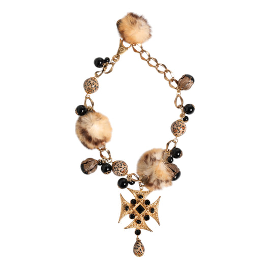 Collier ras du cou Dolce &amp; Gabbana en filigrane de fourrure de lapin avec cristaux noirs et dorés