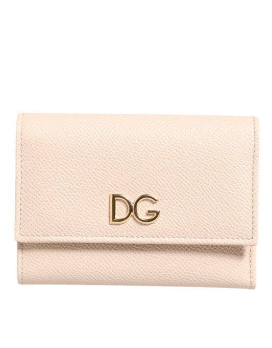 Portefeuille à rabat français Dolce &amp; Gabbana en cuir de veau rose clair avec logo DG