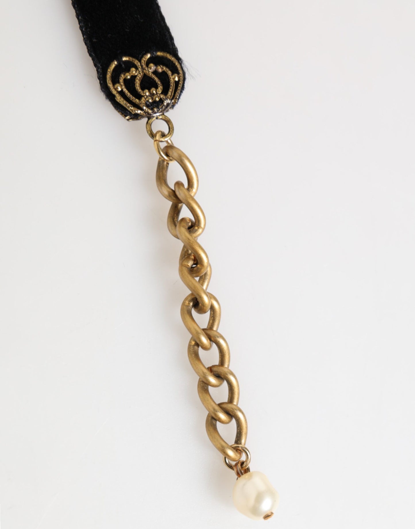 Collier ras du cou en velours à appliqués floraux bleus Dolce &amp; Gabbana avec perles en cristal
