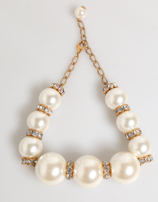 Collier Dolce &amp; Gabbana en laiton doré et perles artificielles en cristal
