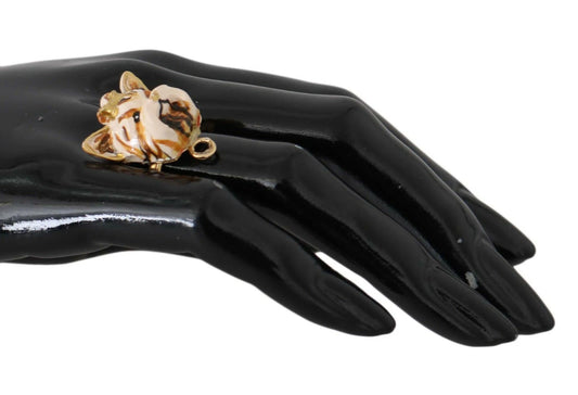 Dolce &amp; Gabbana Gold Messing Harz Beige Hund Haustier Accessoire Ring