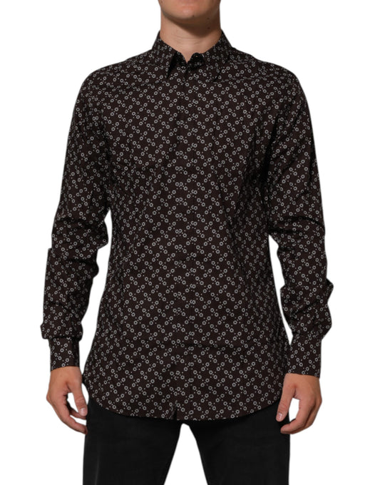 Dolce & Gabbana BrownFloral Collared GOLD Formal Dress Shirt