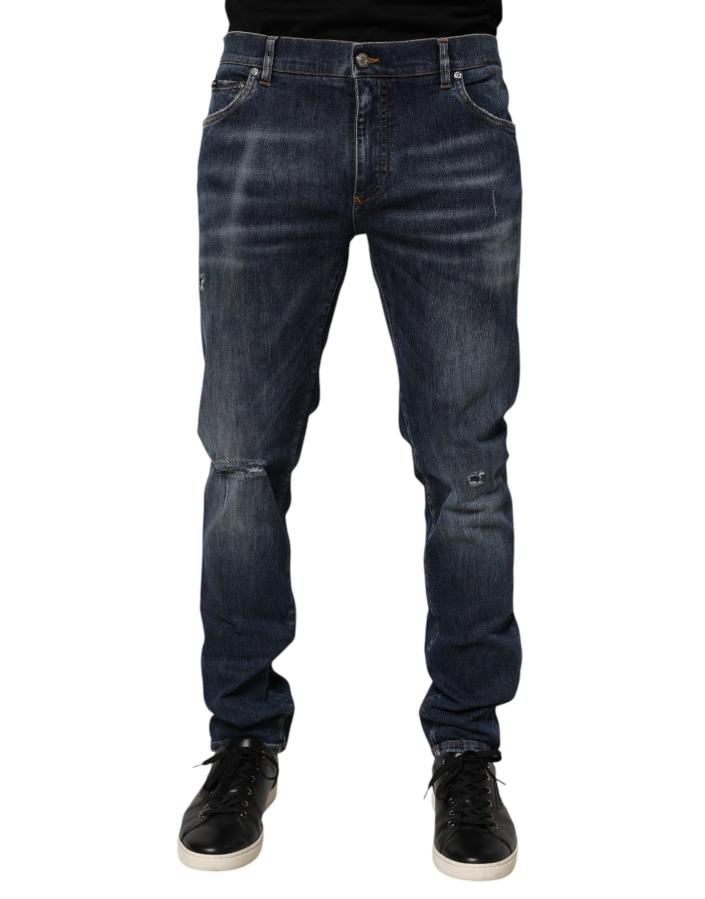 Dolce & Gabbana Dark Blue Washed Running Ripped Denim Jeans