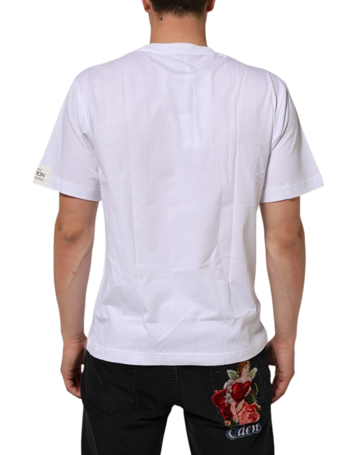 Dolce & Gabbana White Graphic Print Cotton Crew Neck T-shirt