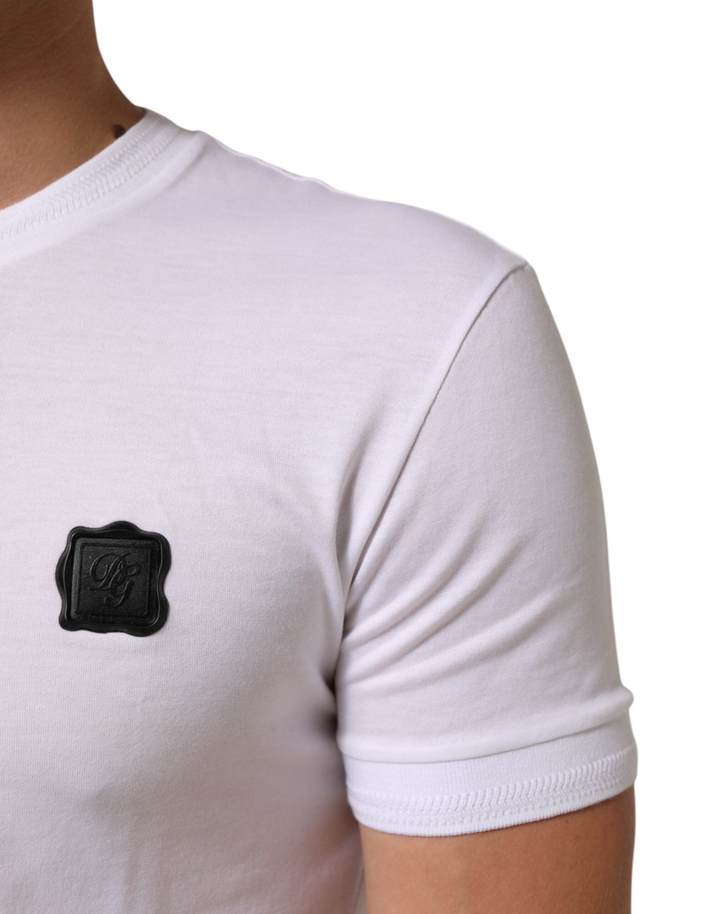 Dolce & Gabbana White Cotton Logo Patch Crew Neck  T-shirt