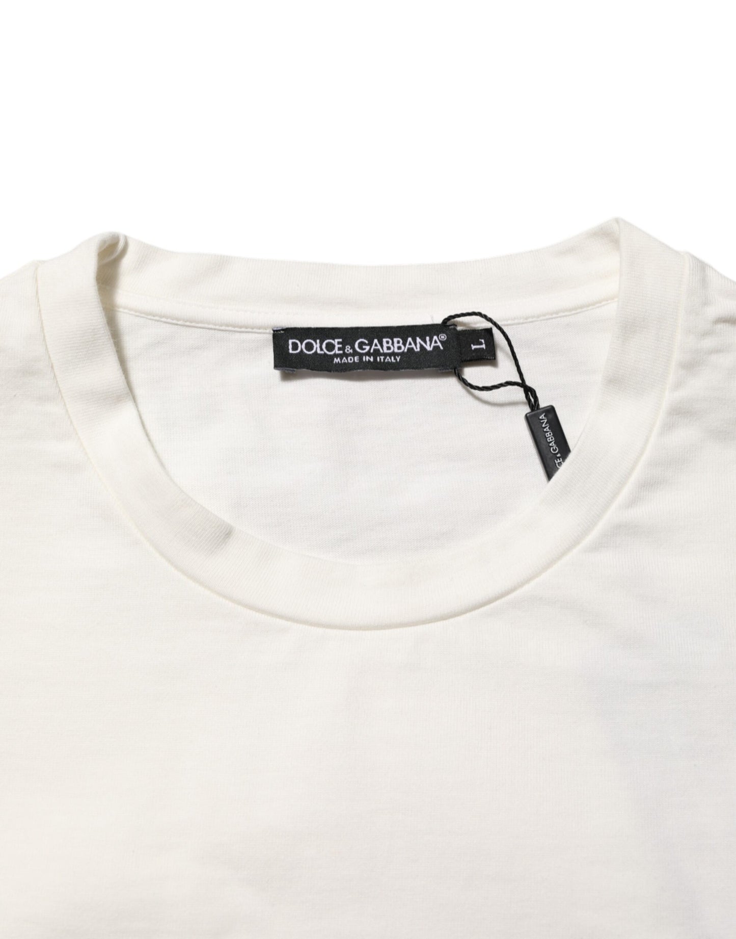 Dolce & Gabbana White Logo Print Cotton Crew Neck Men T-shirt