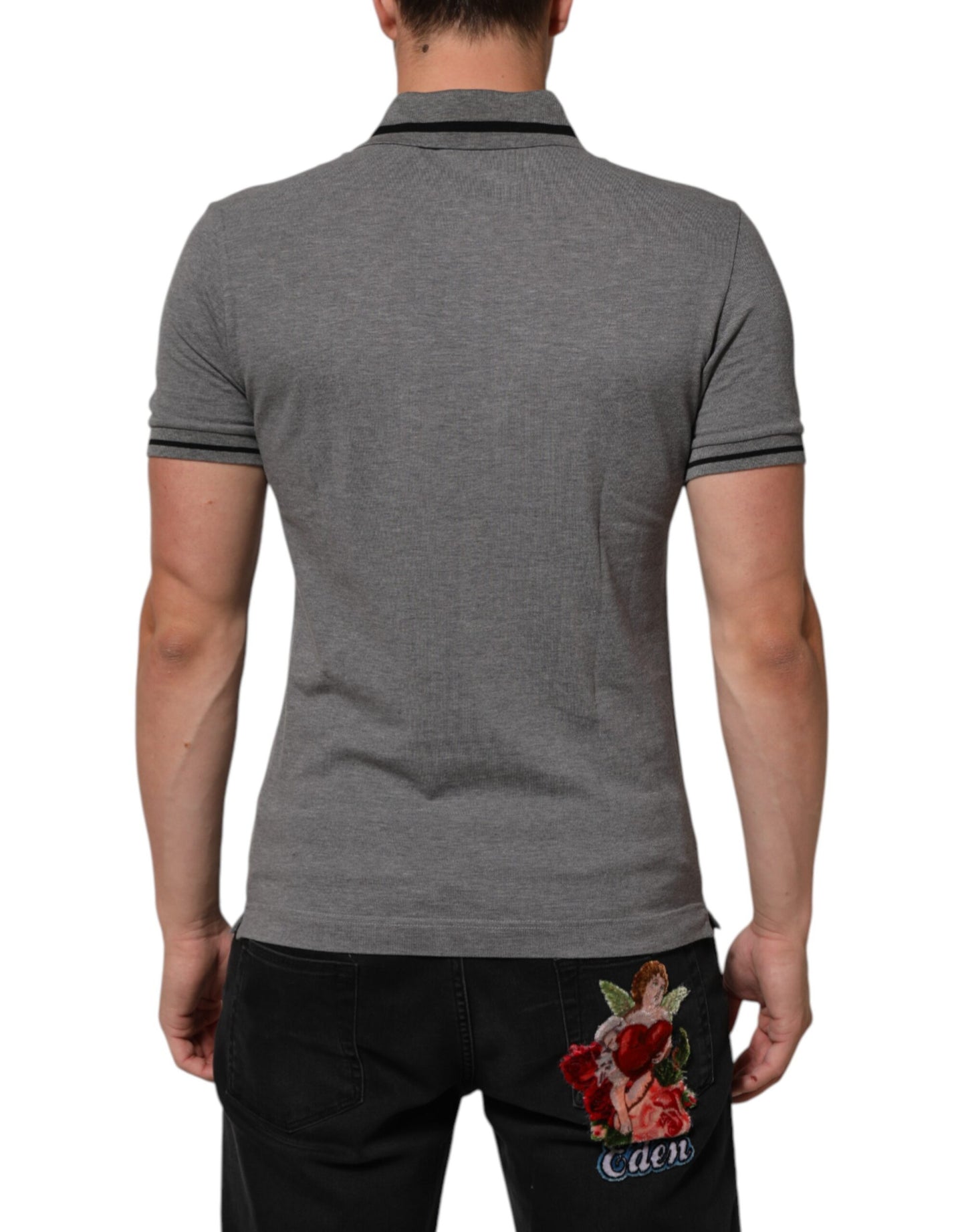 Dolce & Gabbana Gray Logo Embroidery Collared Polo T-shirt