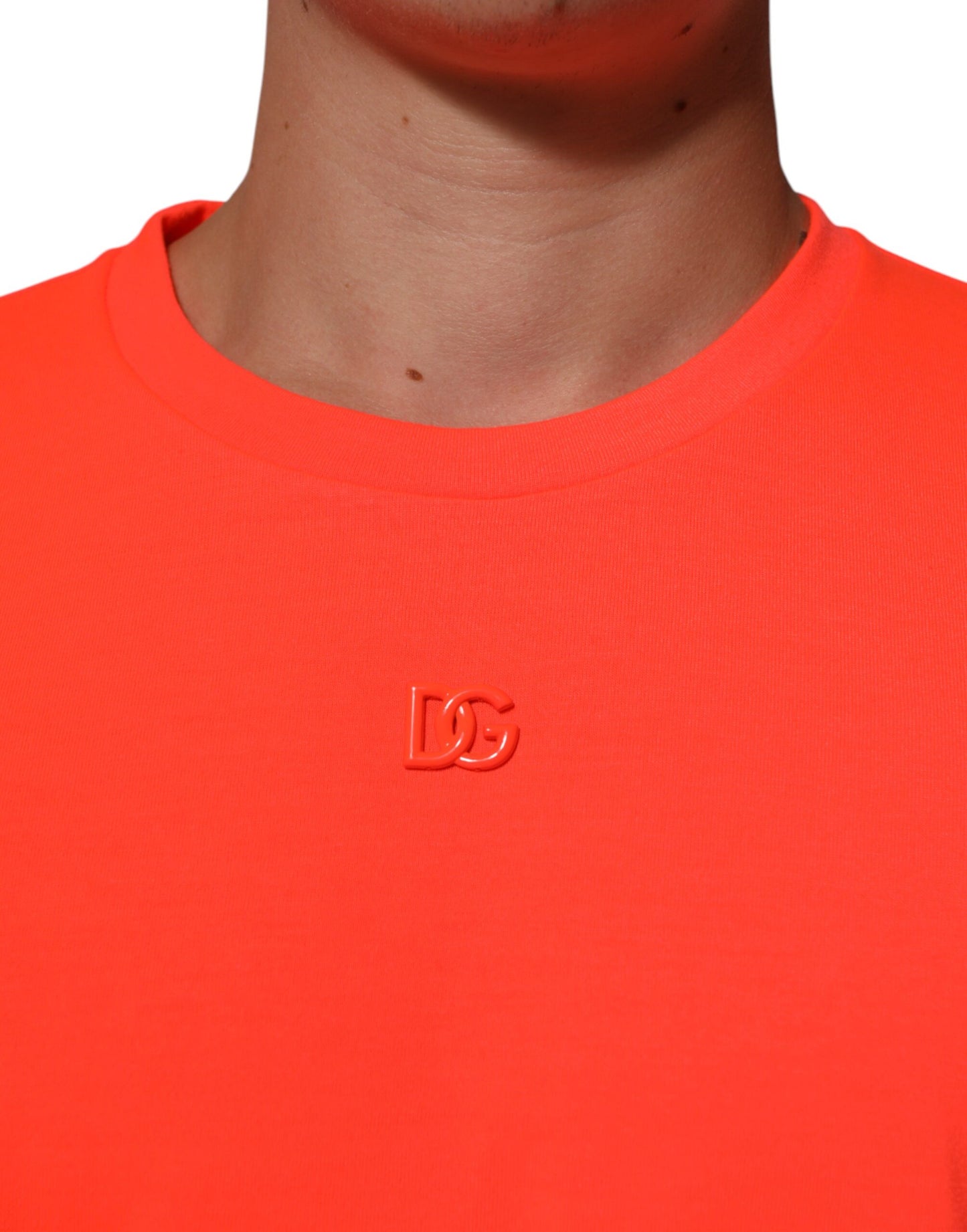 Dolce & Gabbana Neon Orange Polyester Men Crew Neck T-shirt