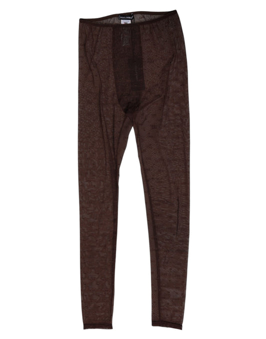 Dolce &amp; Gabbana - Leggings en nylon marron avec logo en dentelle - Sous-vêtements