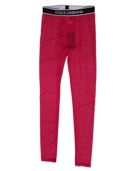 Dolce & Gabbana Fuchsia Nylon Logo Lace Leggings Pants Underwear