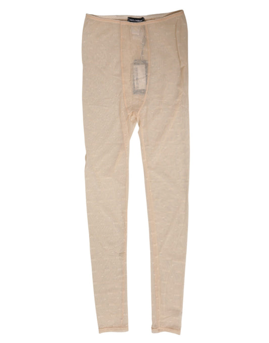 Dolce &amp; Gabbana Leggings en nylon extensible beige avec dentelle et logo