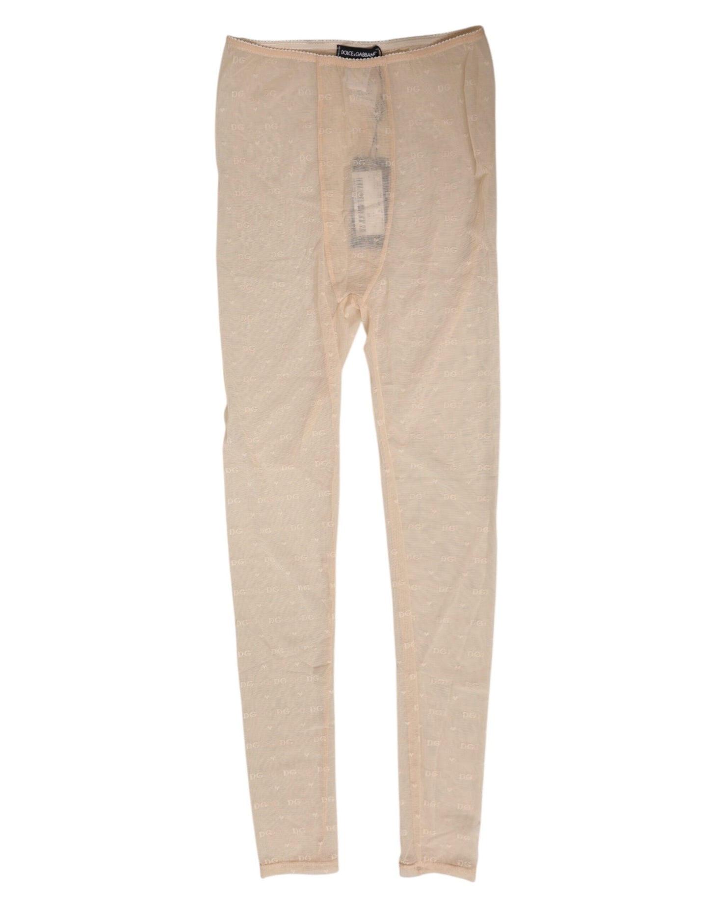 Dolce &amp; Gabbana Leggings en nylon extensible beige avec dentelle et logo