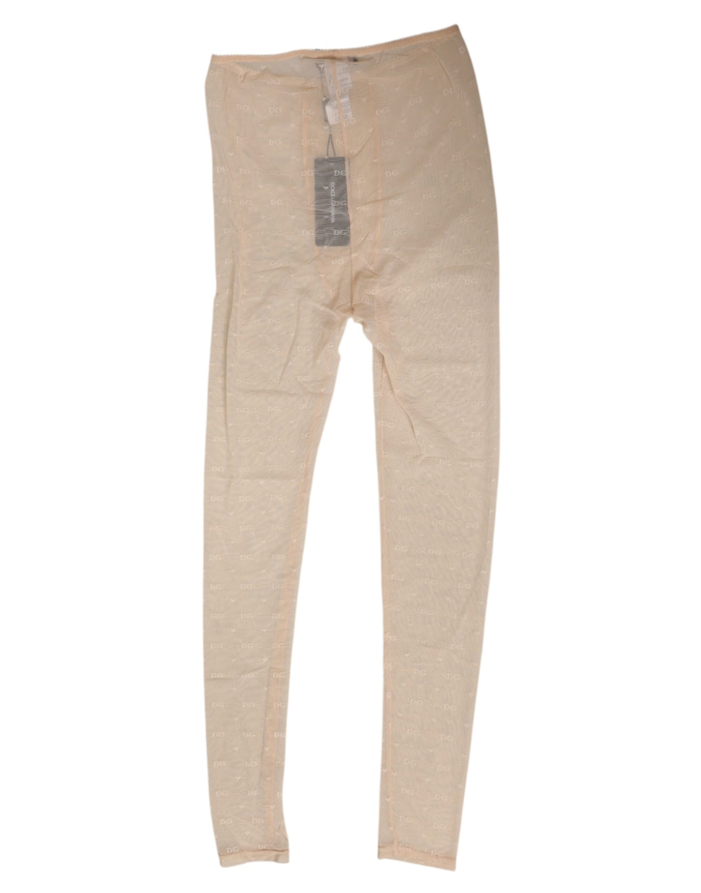 Dolce &amp; Gabbana Leggings en nylon extensible beige avec dentelle et logo