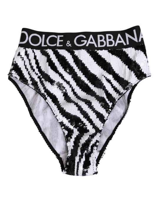 Dolce &amp; Gabbana – Hoch taillierte Slip-Unterwäsche mit schwarzen und weißen Streifen