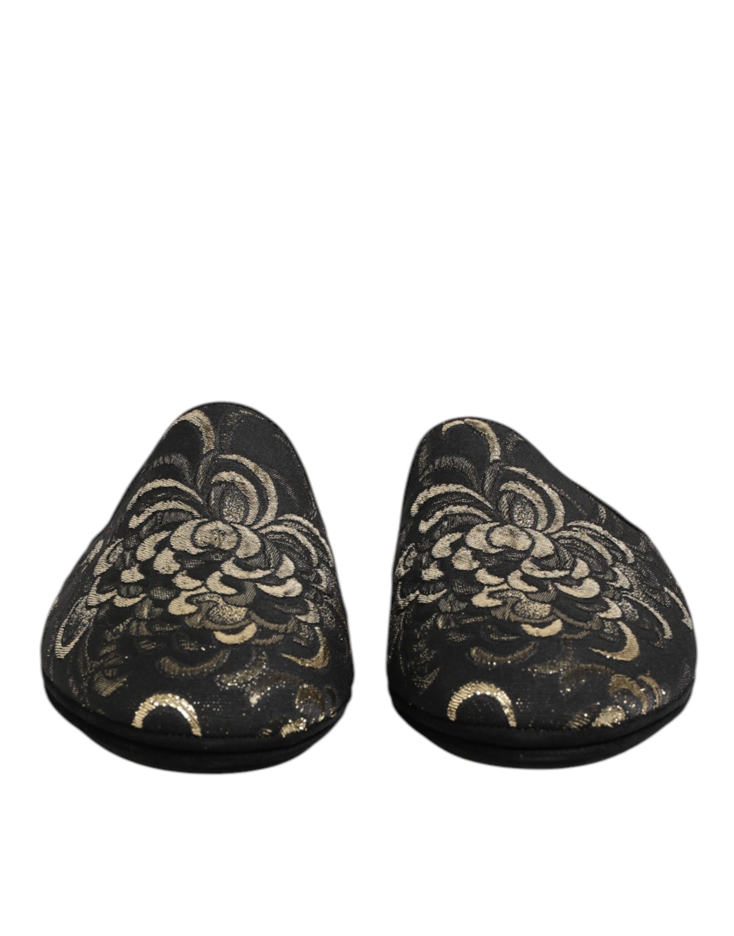 Dolce & Gabbana Black Floral Jacquard Slides Slippers Shoes