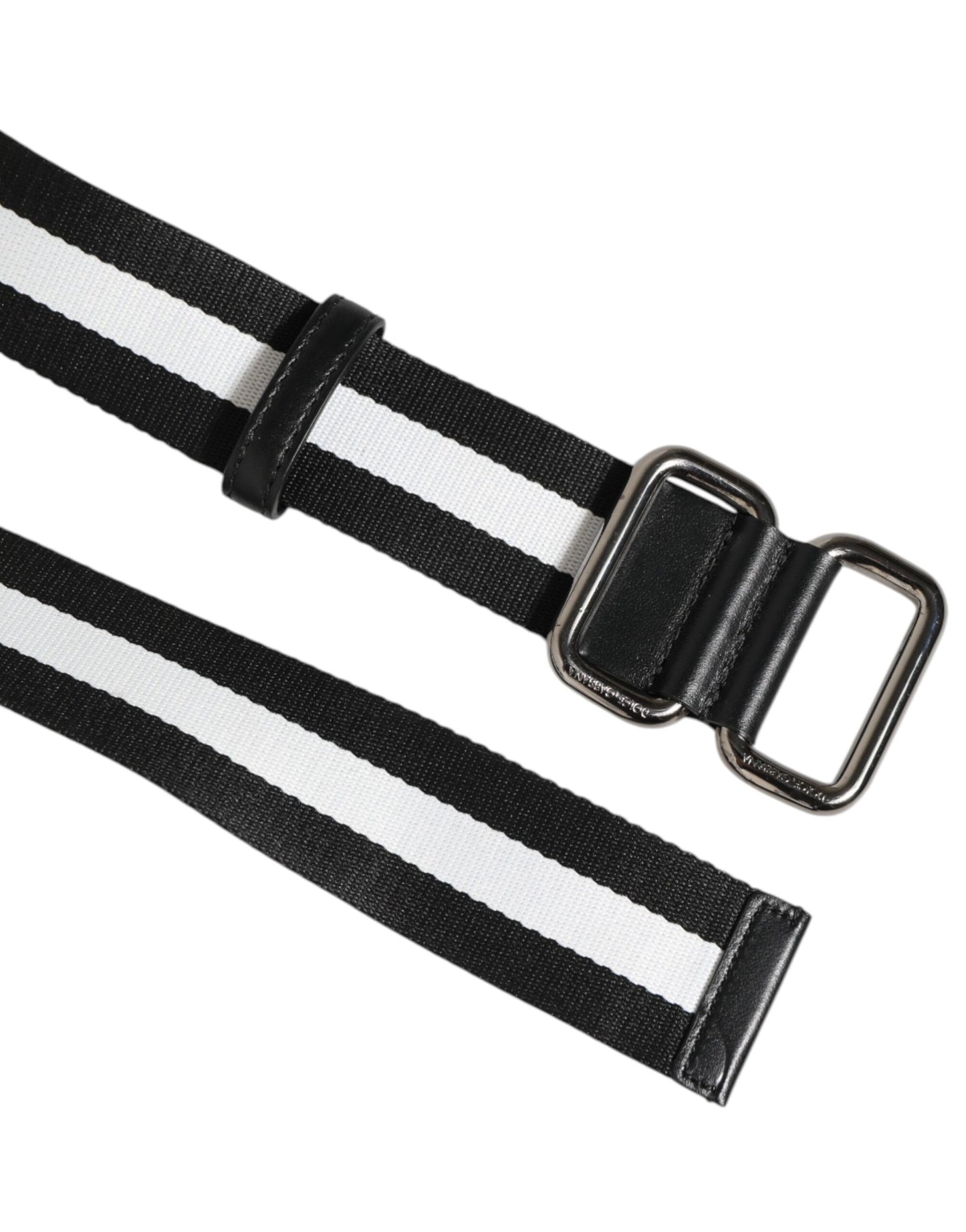 Dolce & Gabbana Black White Striped Logo Metal Buckle Belt