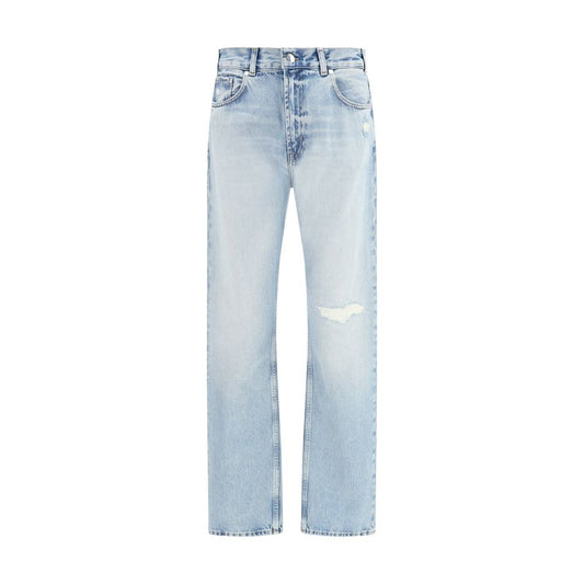 7FOR Light Blue Cotton Straight-Leg Jeans