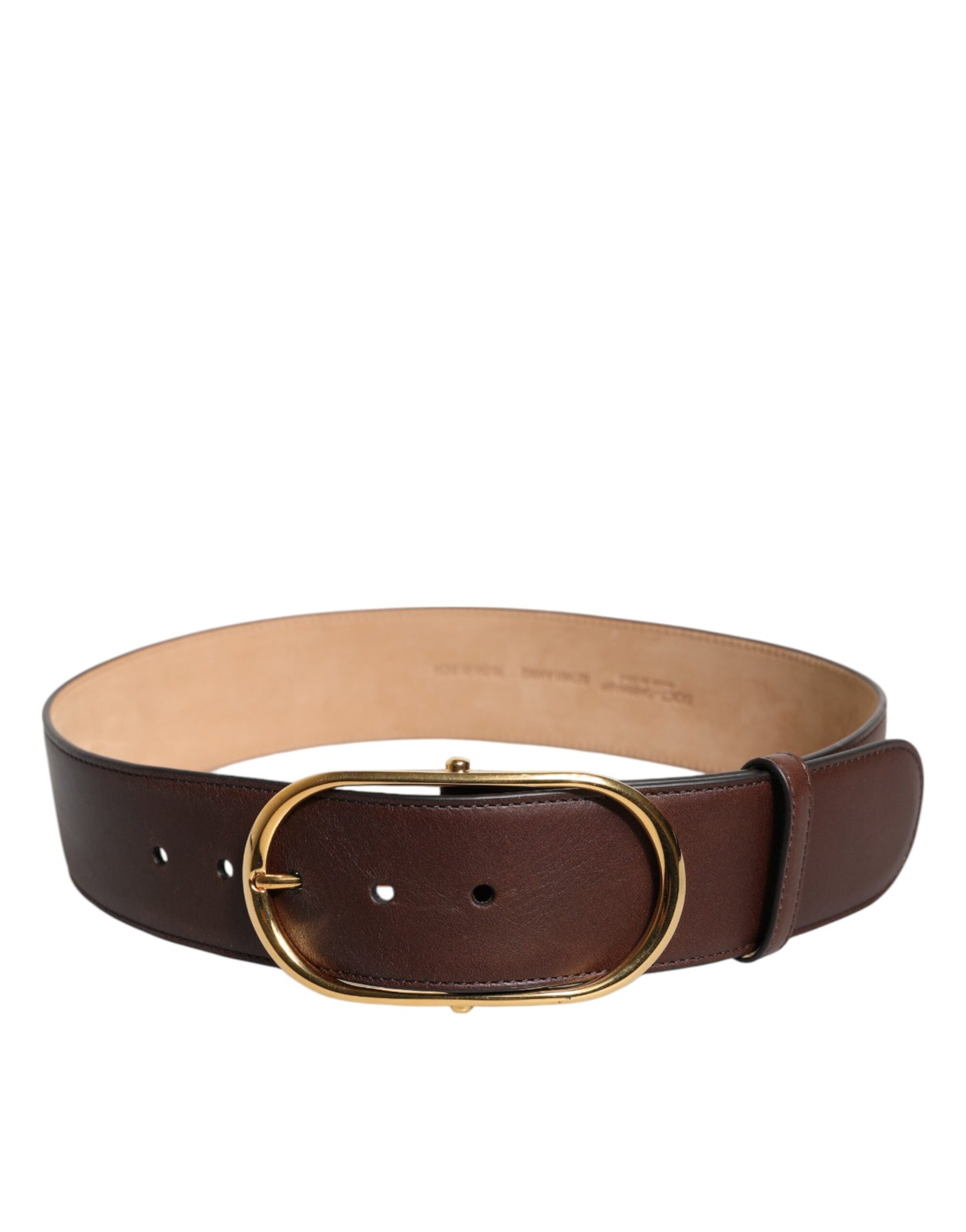 Dolce & Gabbana Brown Leather Classic Metal Oval Buckle Belt