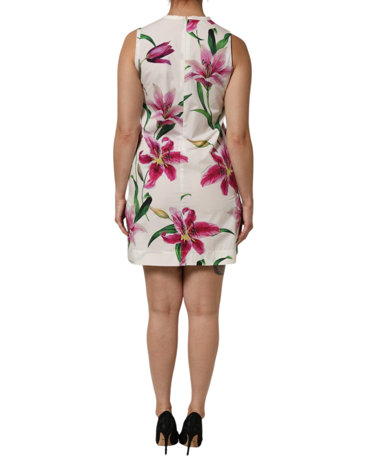 Dolce & Gabbana White Cotton Floral Sleeveless Mini Dress