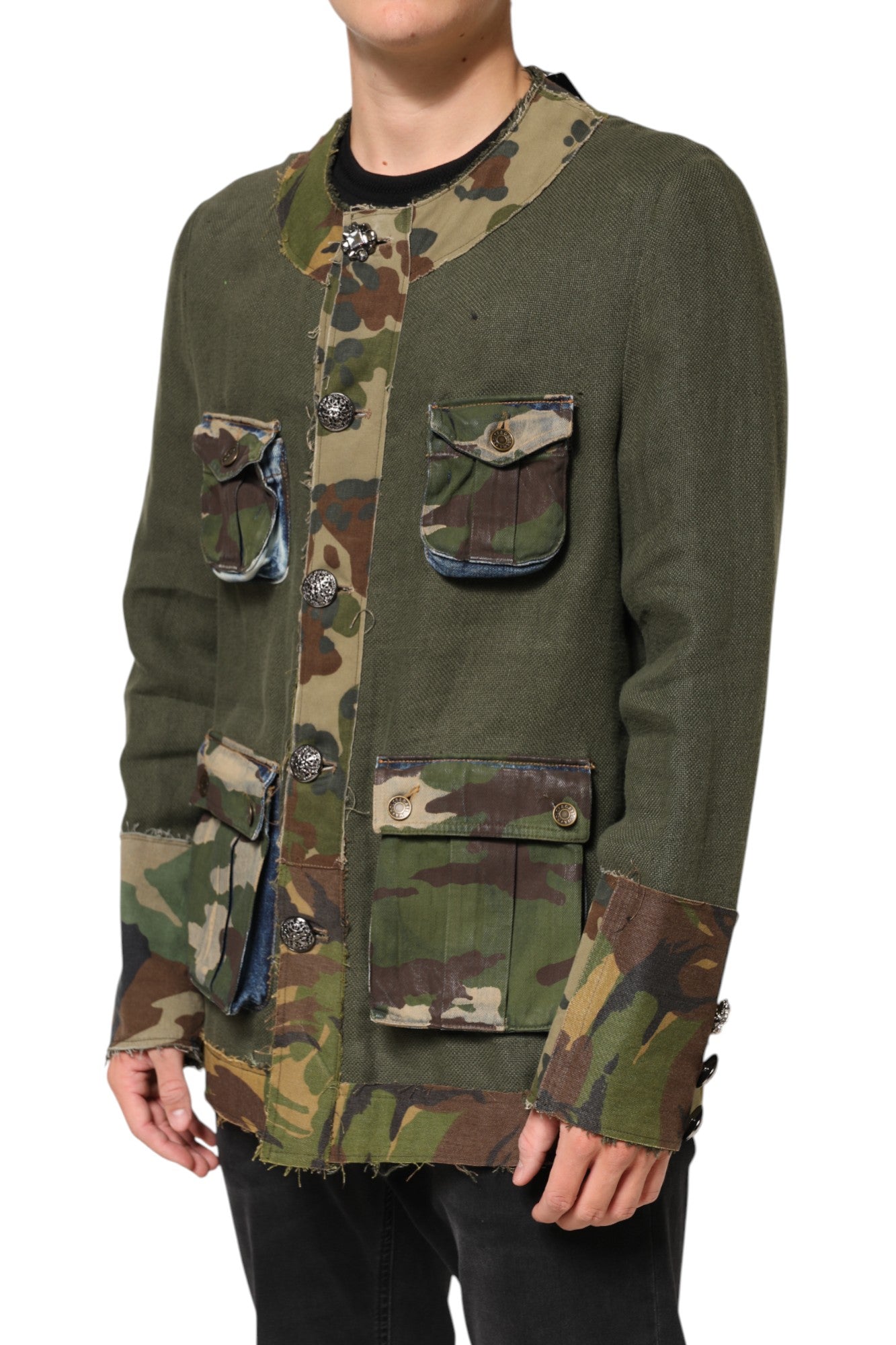 Dolce & Gabbana Brown Camouflage Linen Button Down Jacket