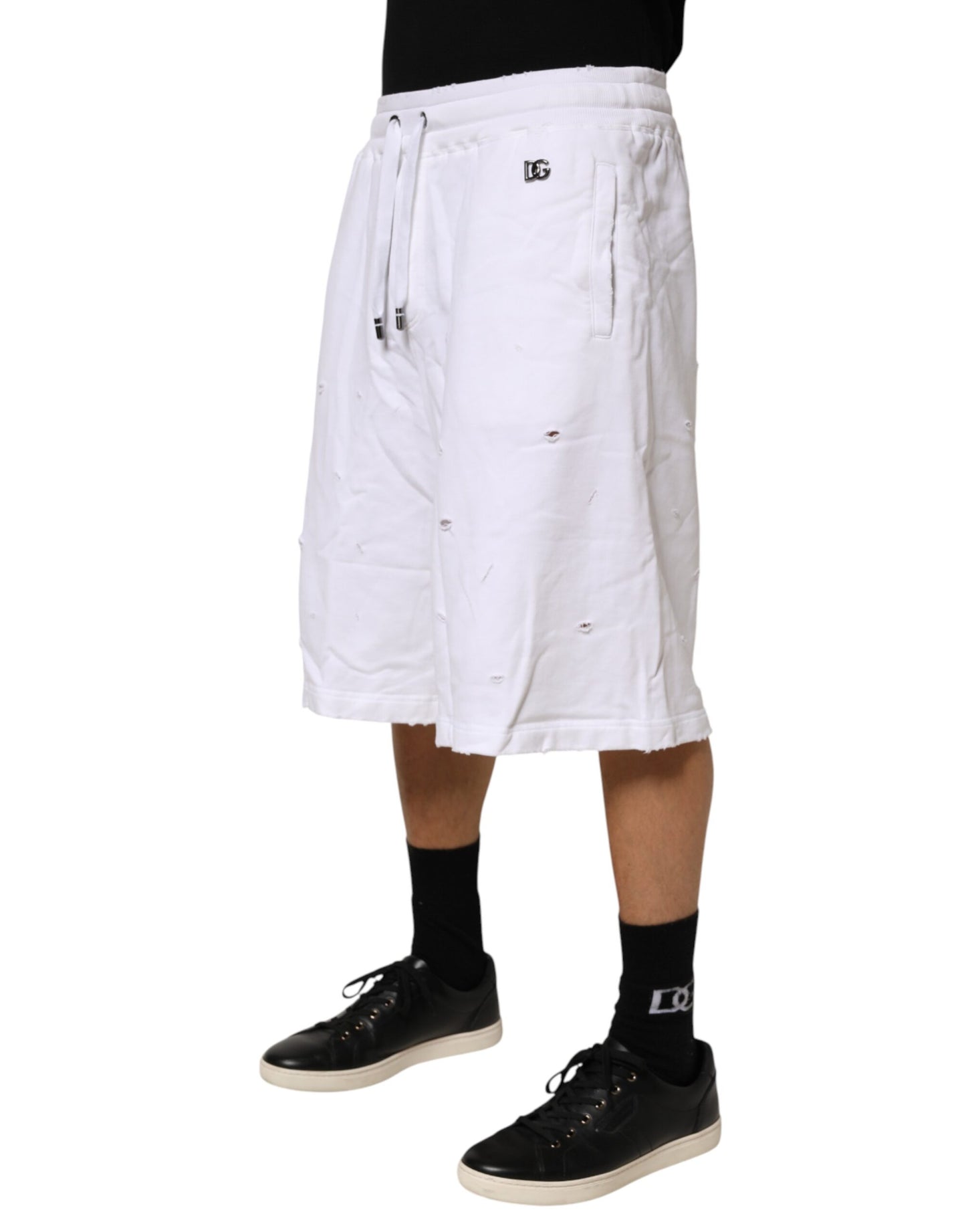 Dolce & Gabbana White Distressed Cotton Men Bermuda Shorts