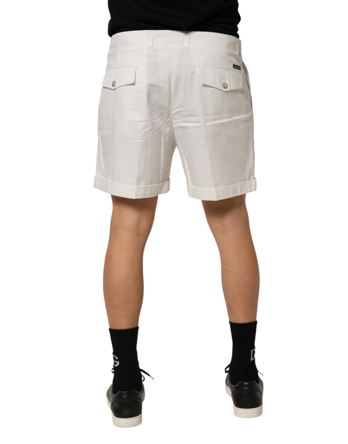 Dolce & Gabbana White Cotton Mid Waist Men Bermuda Shorts