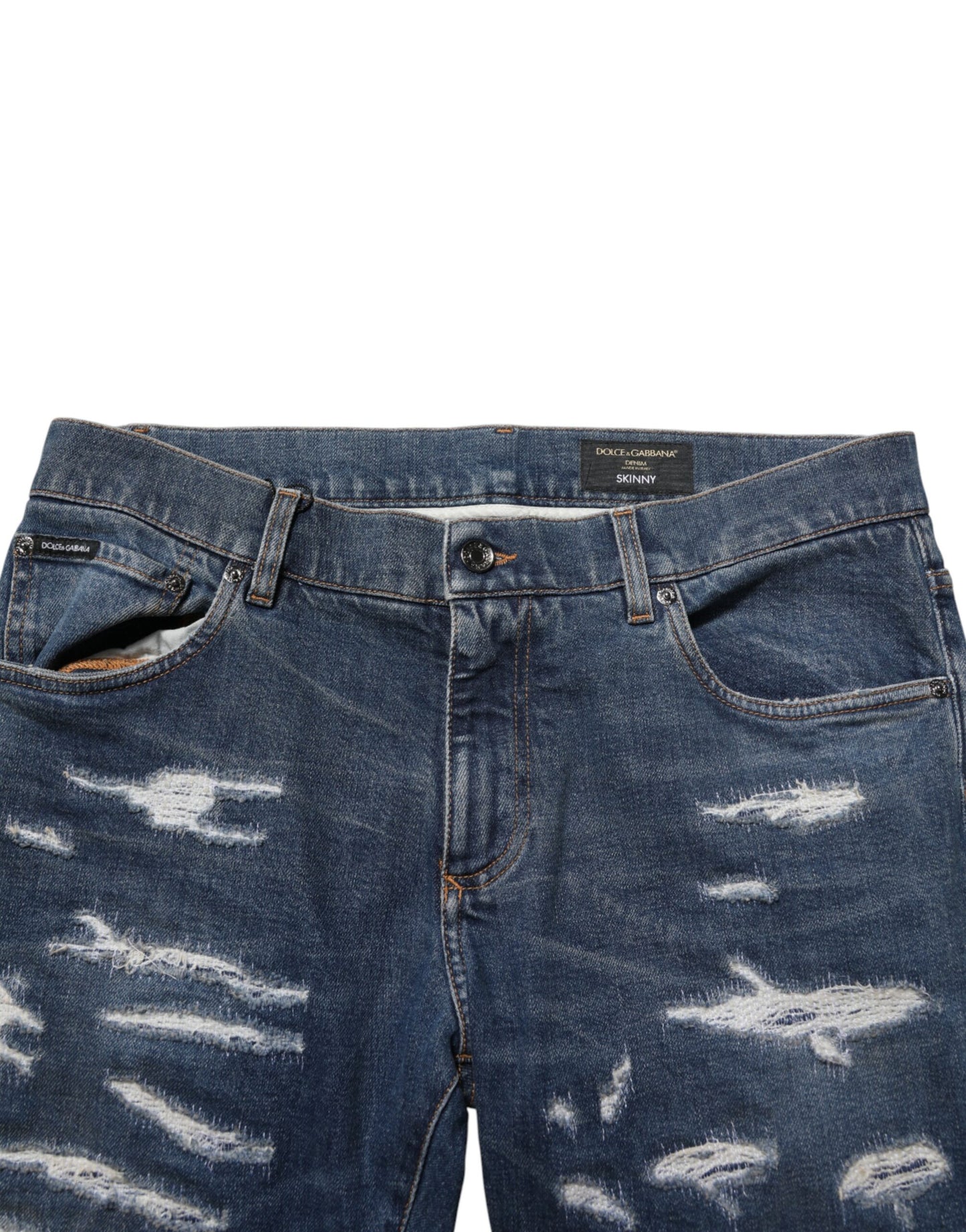 Dolce & Gabbana Blue Tattered Cotton Skinny Men Denim Jeans