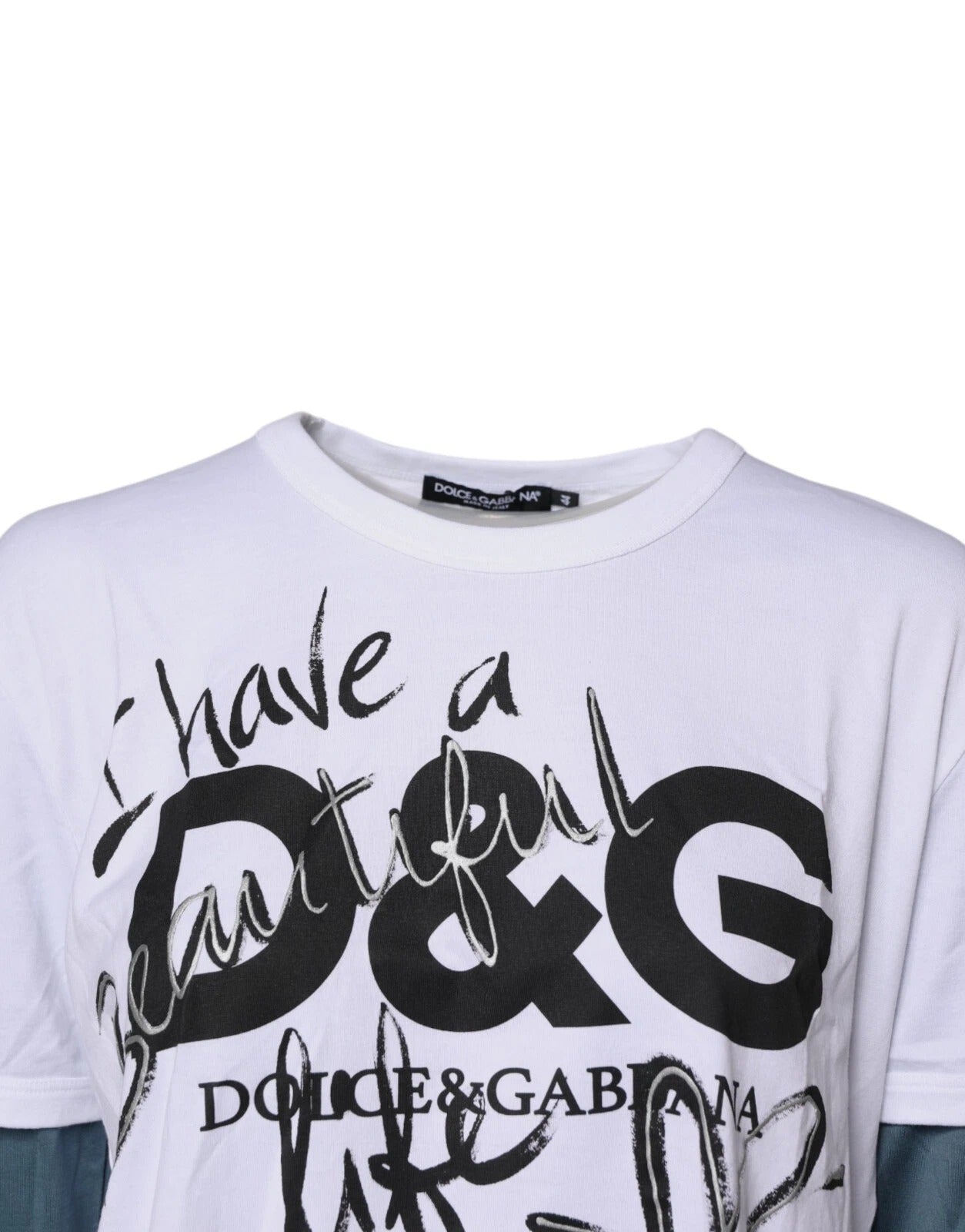 Dolce & Gabbana White Graphic Print Cotton Crew Neck T-shirt