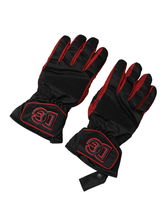 Dolce & Gabbana Black Red Nylon Wrist Length Mitten Gloves