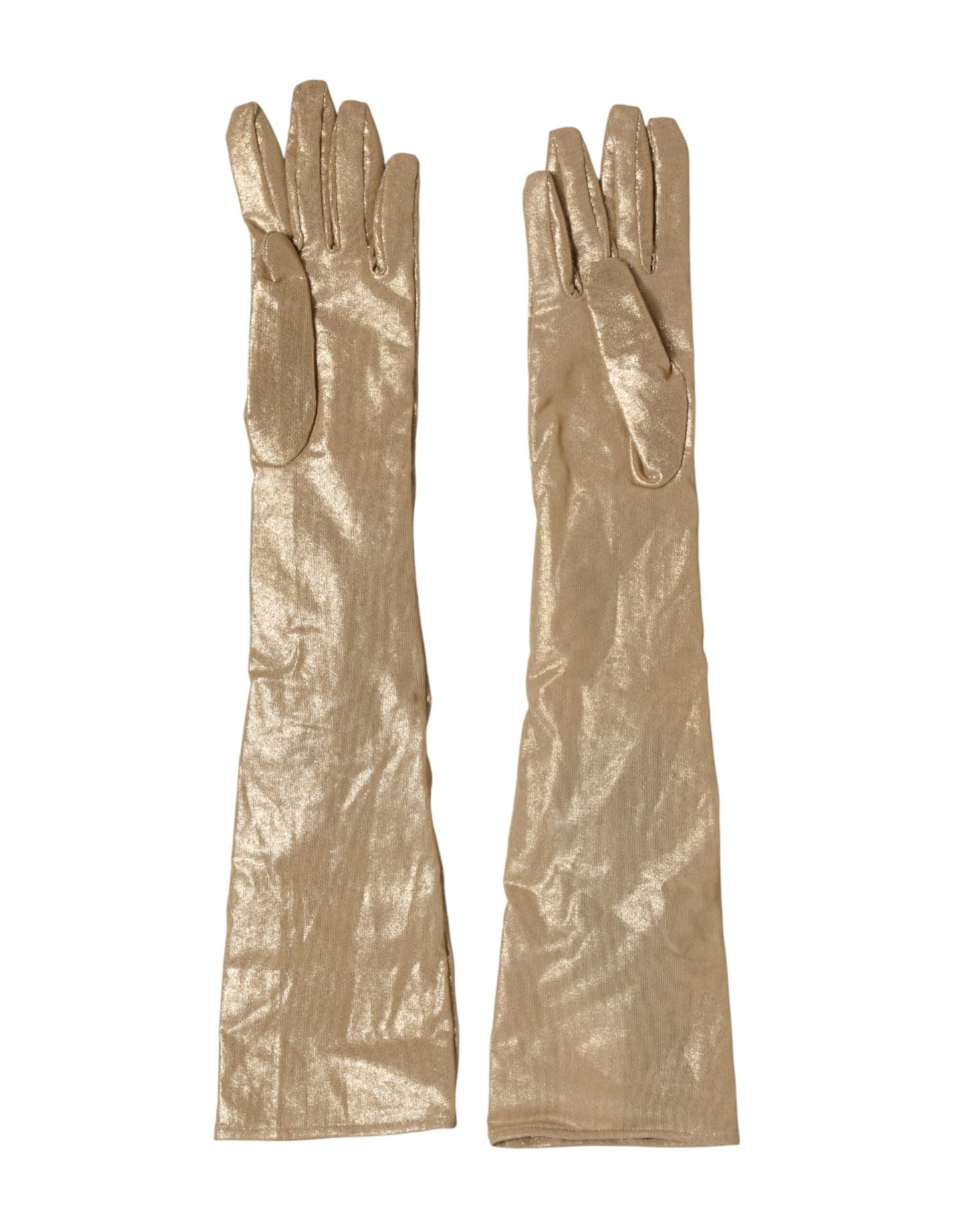 Dolce & Gabbana Beige Satin Crystal Elbow Length Mitten Gloves