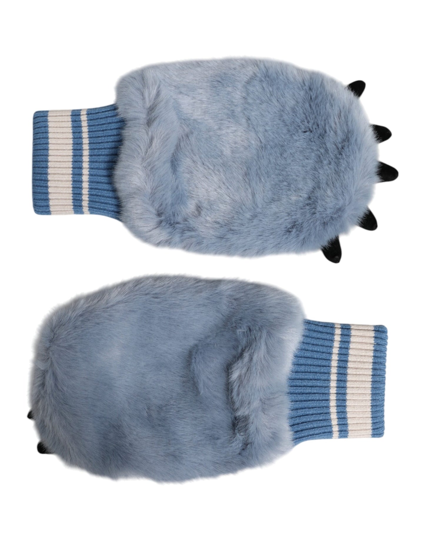 Dolce & Gabbana Blue Acrylic Knitted Fur Wrist Mitten Gloves