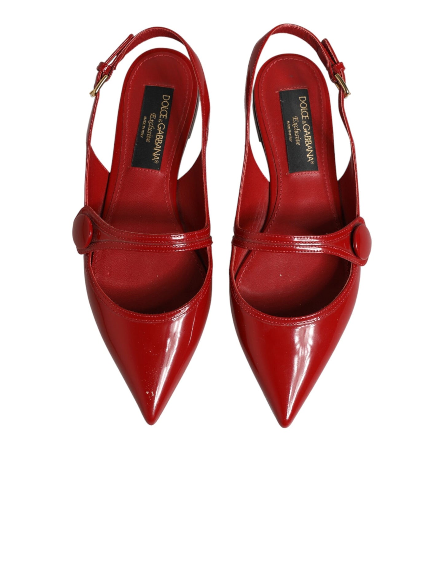 Dolce & Gabbana Red Leather Slingback Flats Sandals Shoes