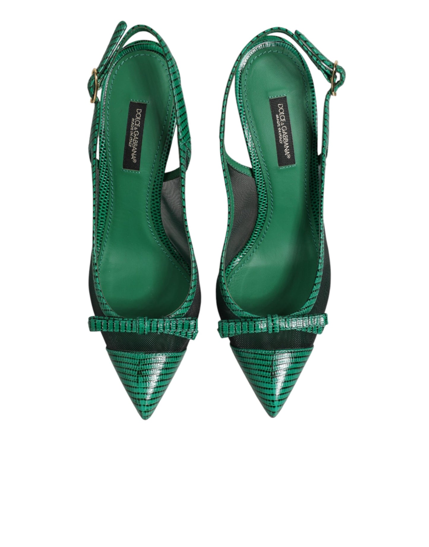 Dolce & Gabbana Green Leather Mesh Heels Slingback  Shoes