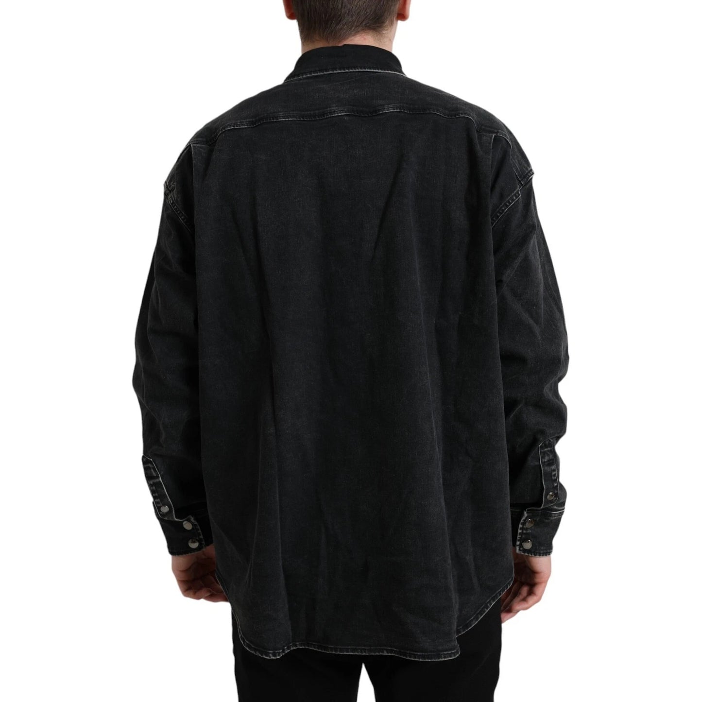 Dolce & Gabbana Black Cotton Long Sleeve Denim Casual Shirt