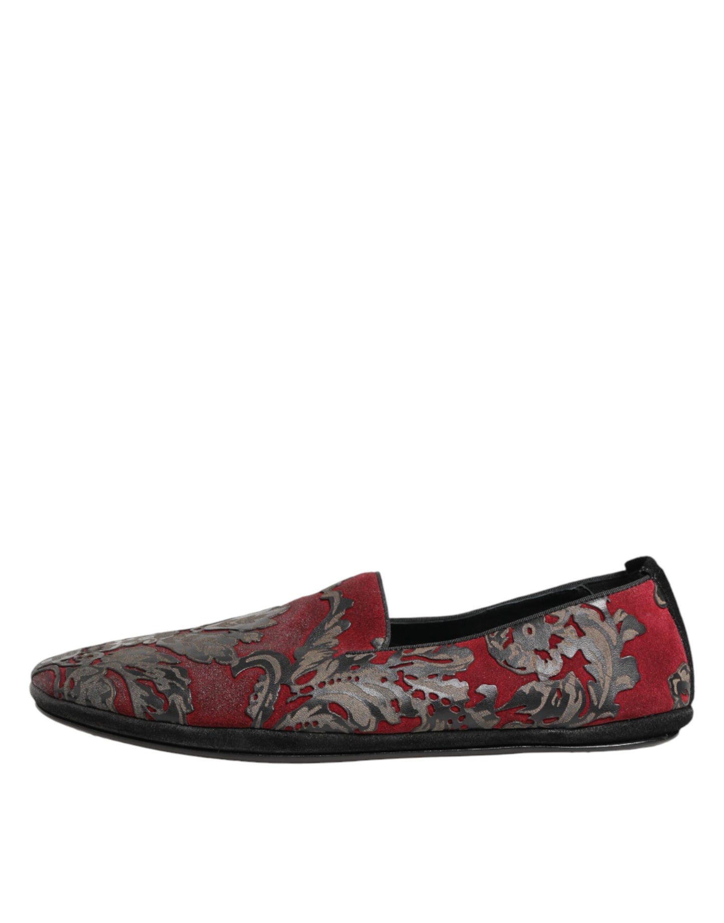 Dolce & Gabbana Bordeaux Jacquard Leather Slip On Loafer Shoes