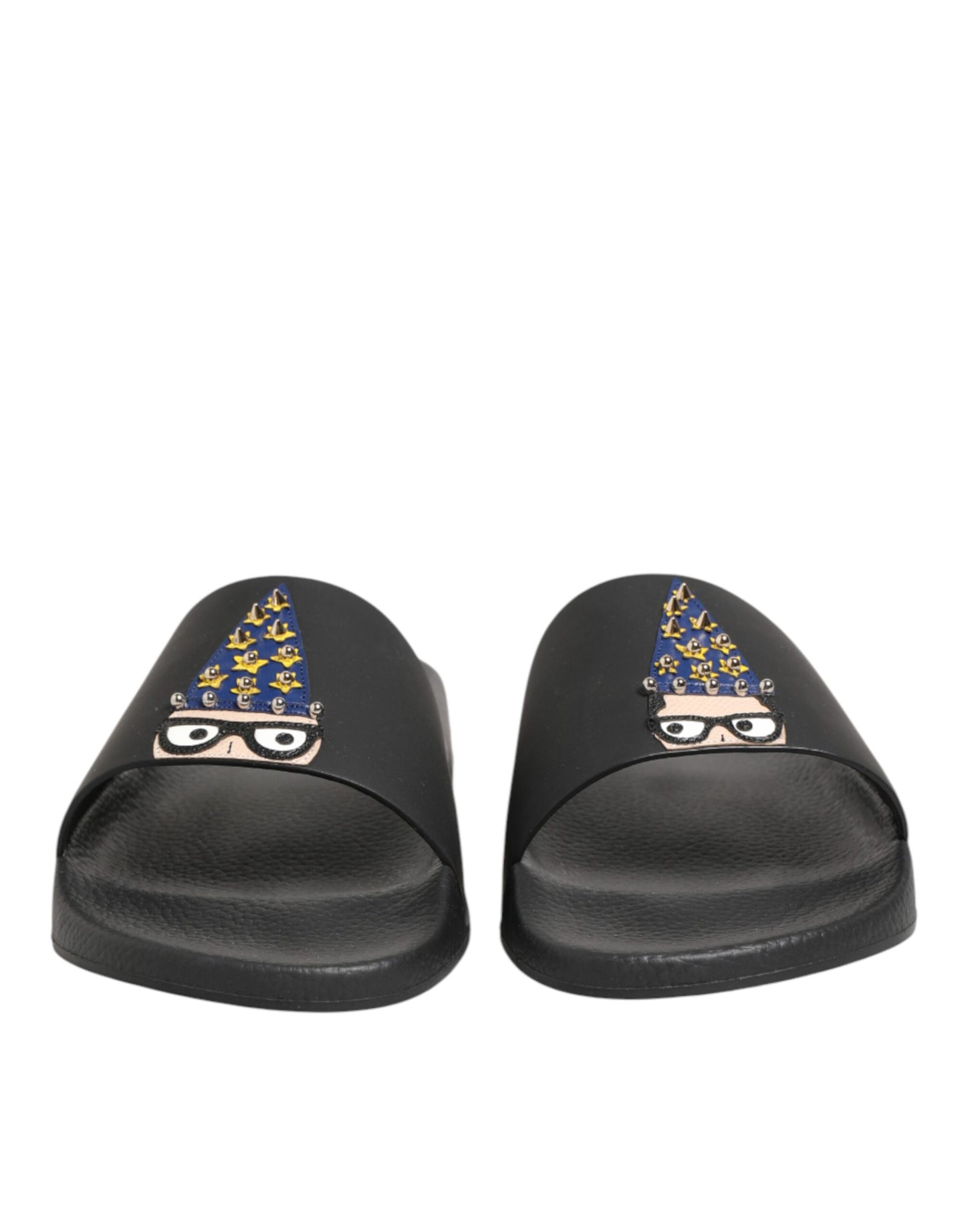 Dolce & Gabbana Black Leather Slides Sandals Beachwear Shoes