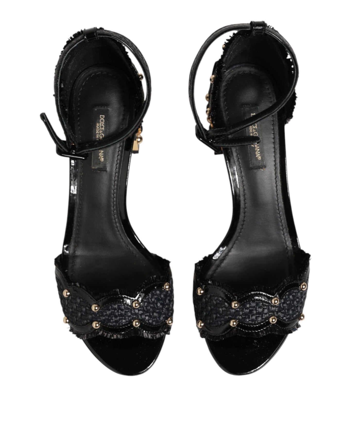 Dolce & Gabbana Black Studded Ankle Strap Sandals Shoes