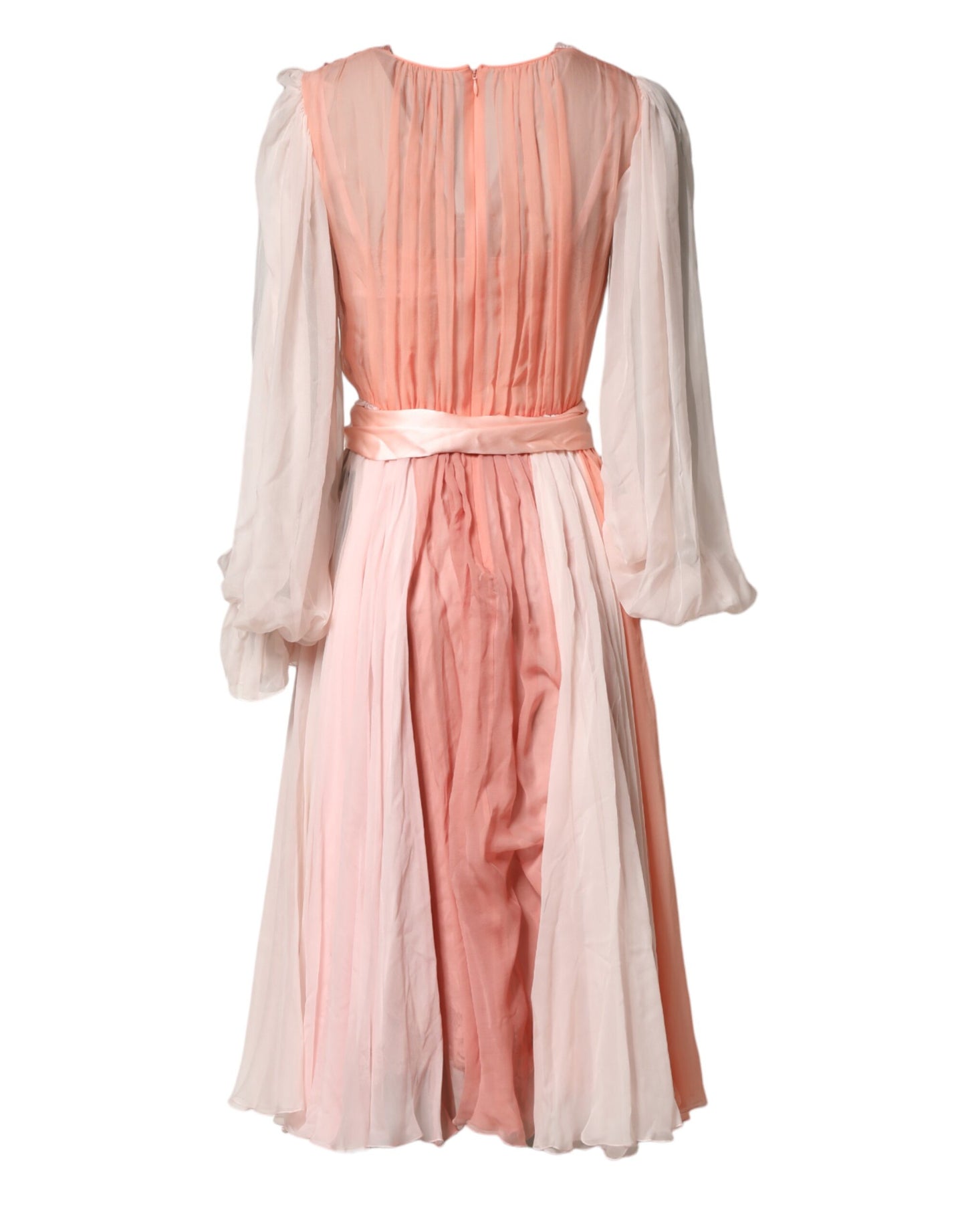 Dolce & Gabbana Pink Silk Tulle Long Sleeve V-neck Dress