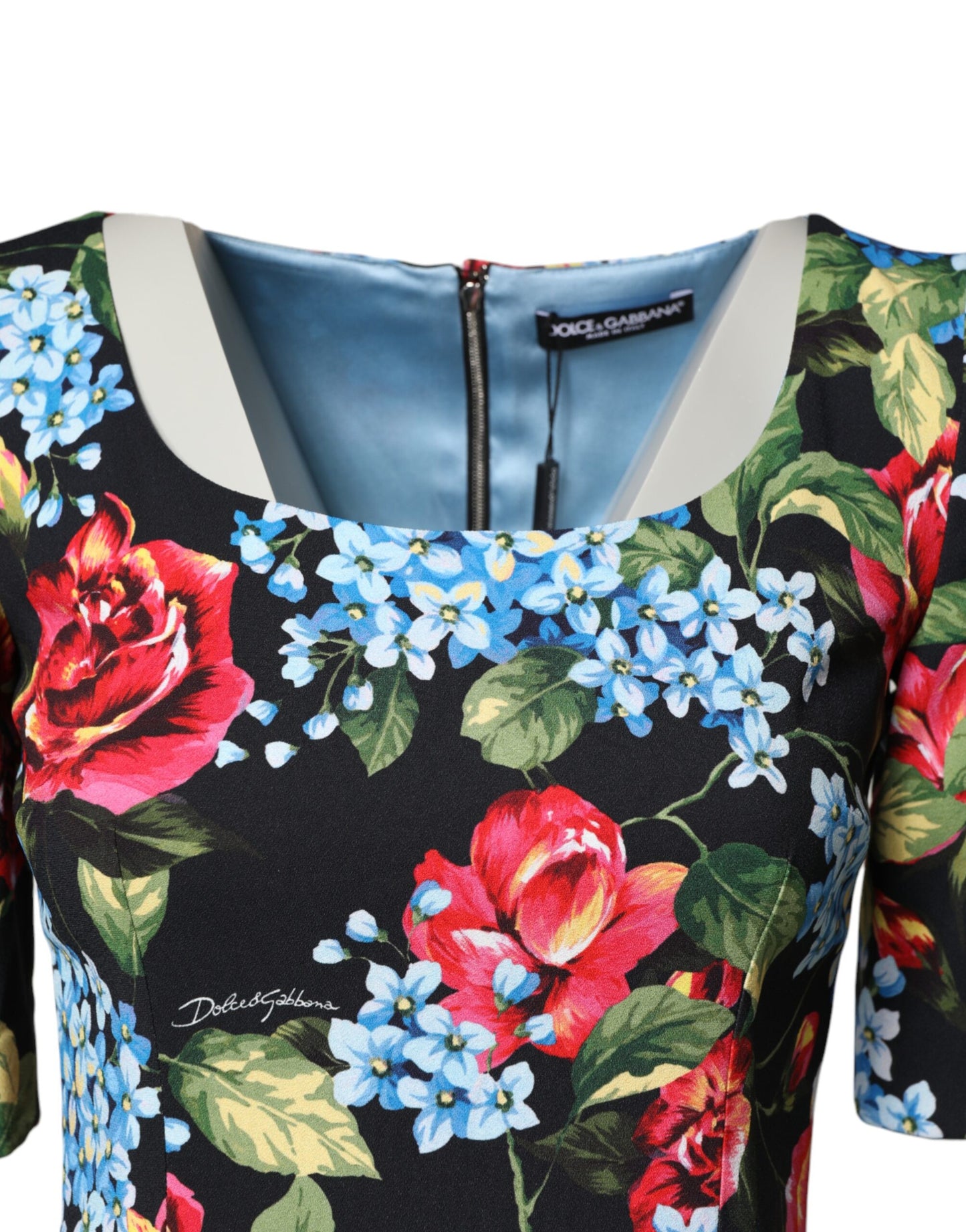 Dolce & Gabbana Black Floral Print Viscose Sheath Midi Dress