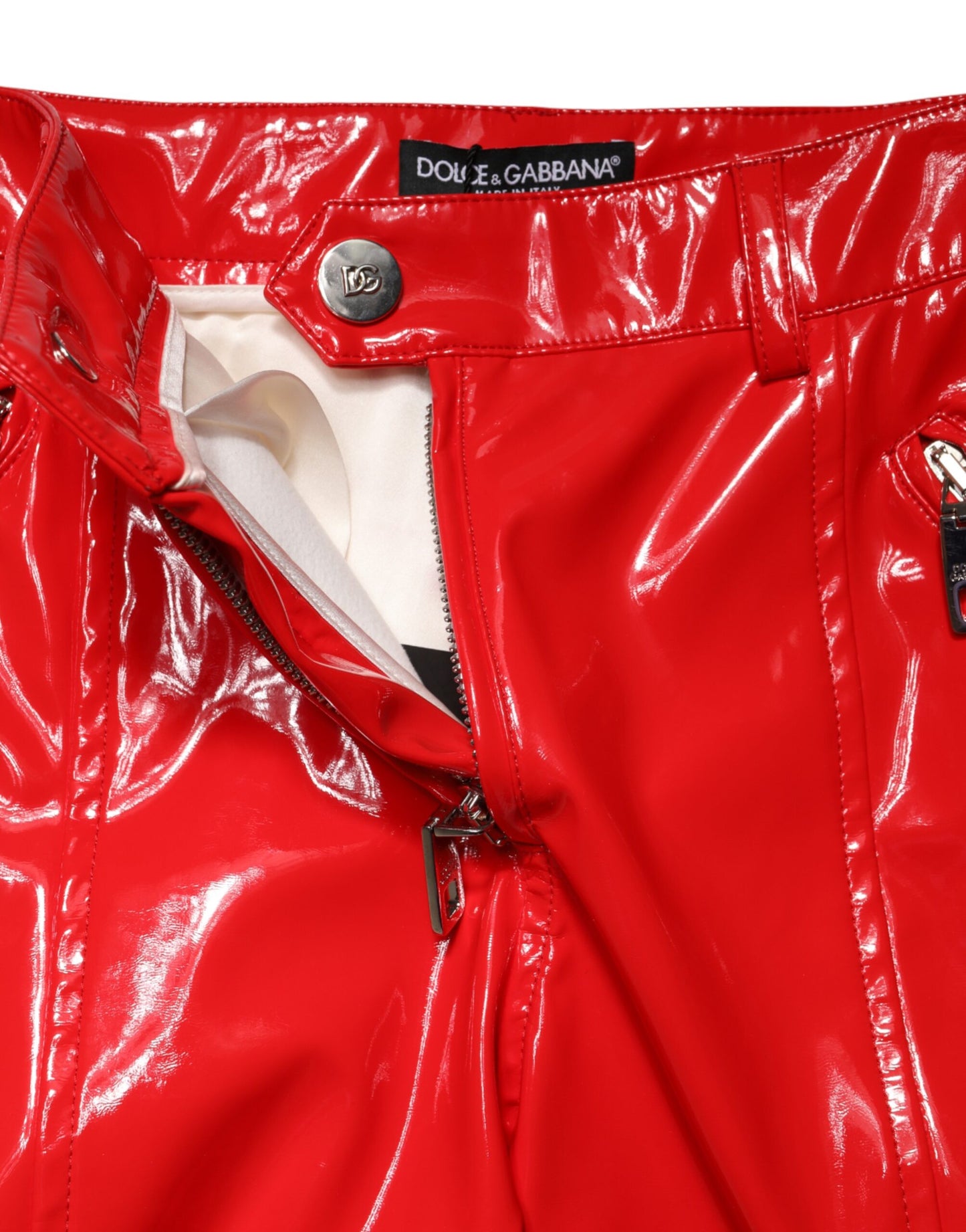 Dolce & Gabbana Red Glossy Polyester Cargo Boot Cut Pants