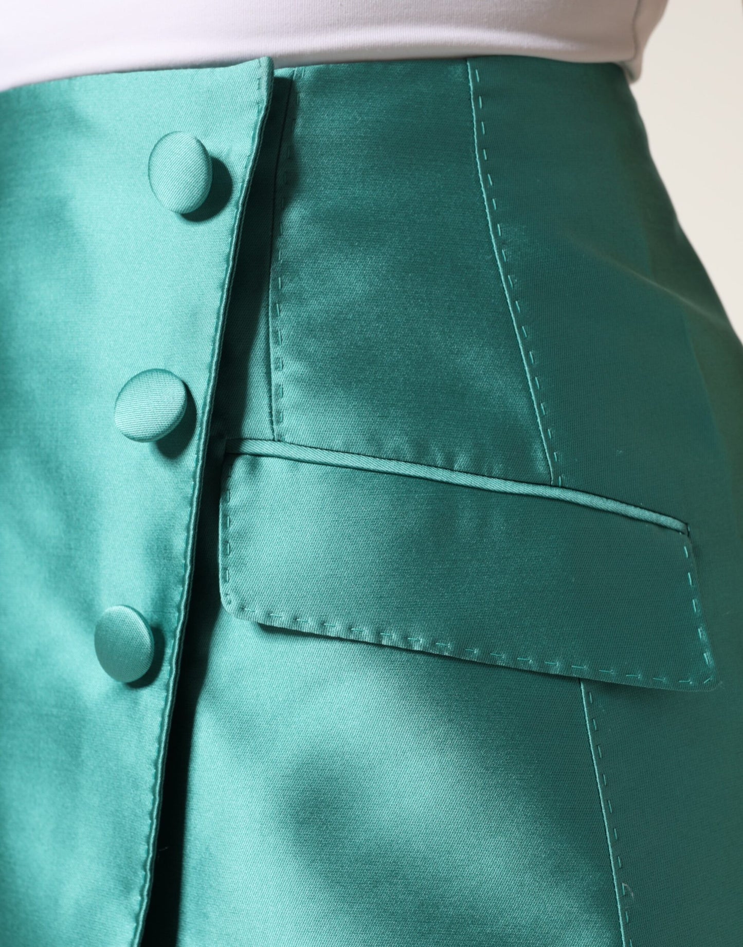 Dolce & Gabbana Green Polyester Button High Waist Mini Skirt