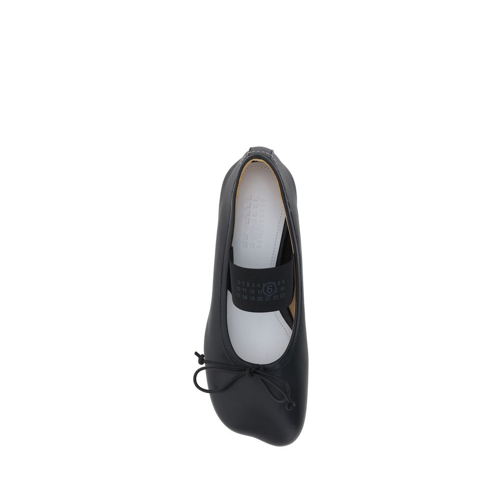 MM6 Black Calf Leather Bos Taurus Ballet Flats