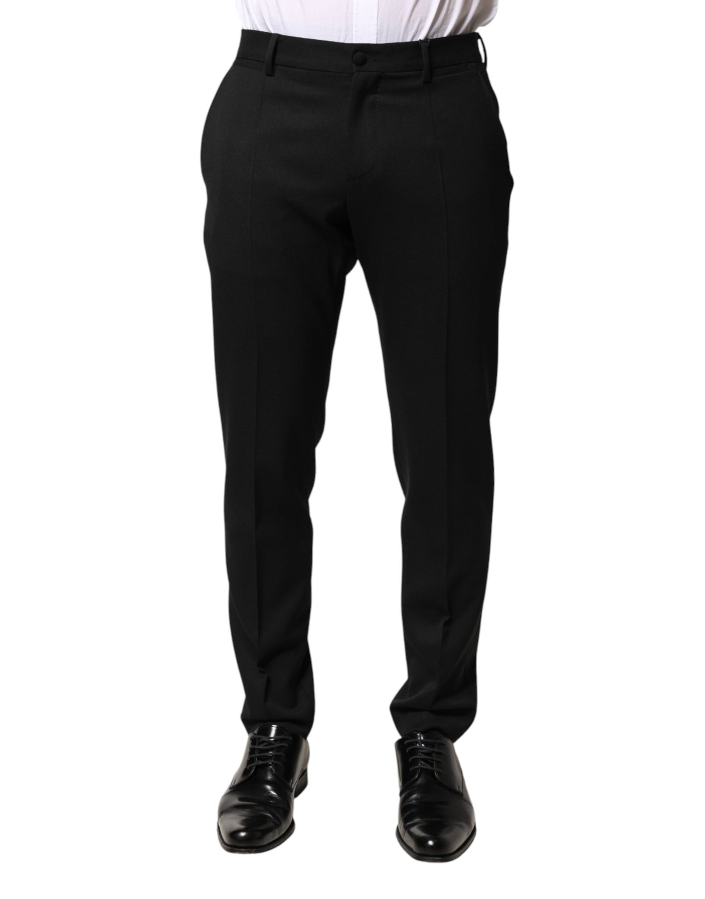 Dolce & Gabbana Black Wool Mid Waist Men Dress Trousers Pants