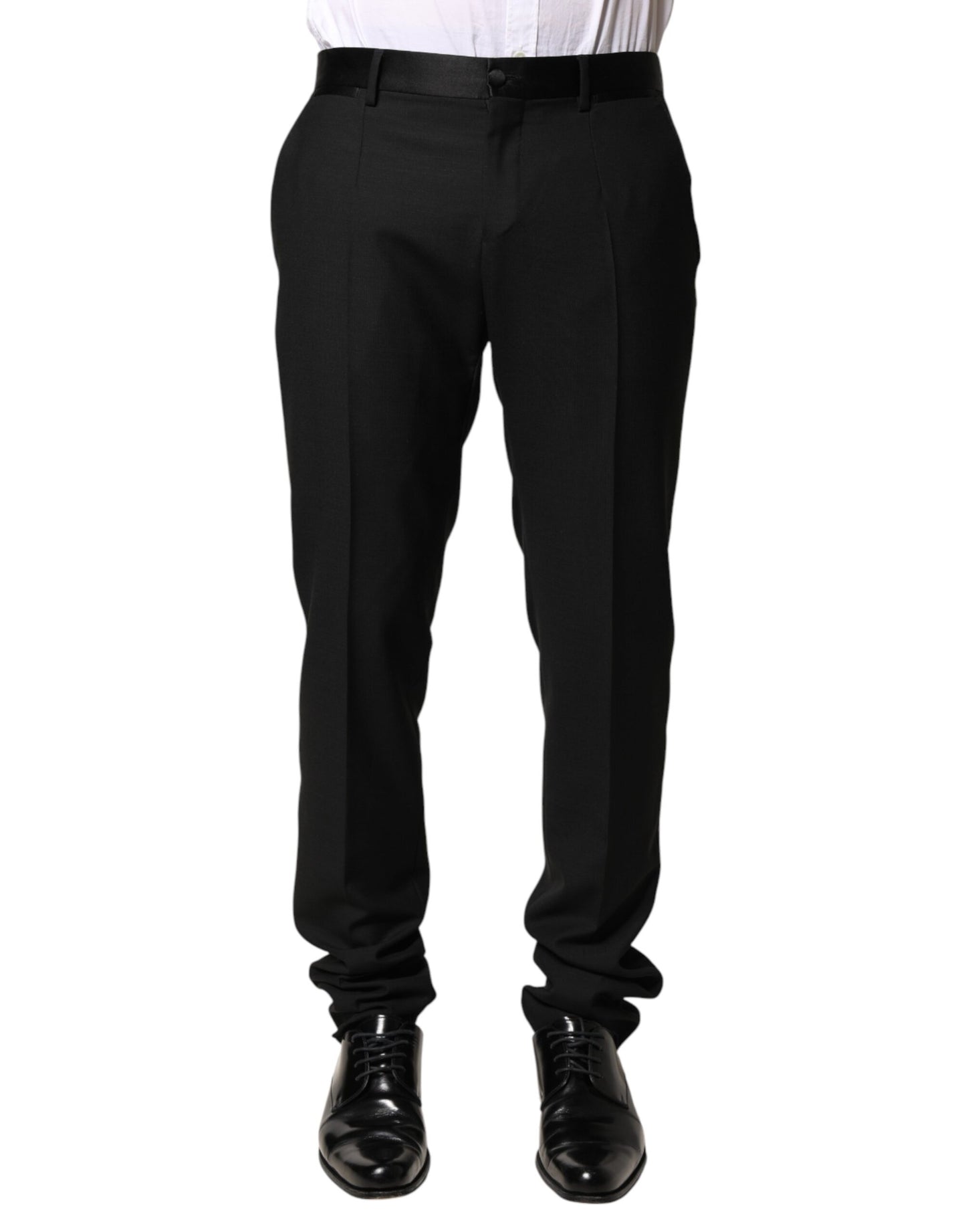 Dolce & Gabbana Black Wool Mid Waist Men Dress Trousers Pants